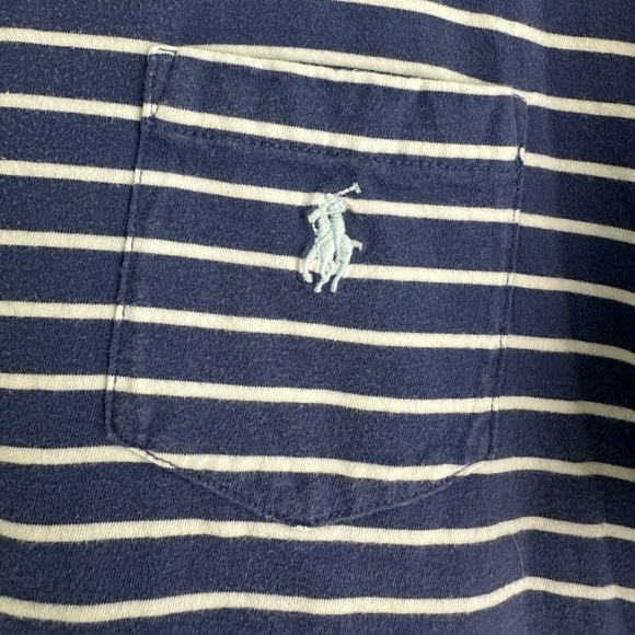 Polo by Ralph Lauren men's navy/white pocket striped s/s v-neck t-shirt size M - Picture 2 of 8